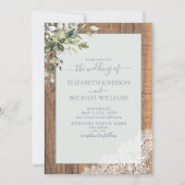 Dusty Blue Eucalyptus Botanical Wood Wedding Einladung (Vorderseite)