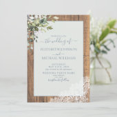 Dusty Blue Eucalyptus Botanical Wood Wedding Einladung (Stehend Vorderseite)