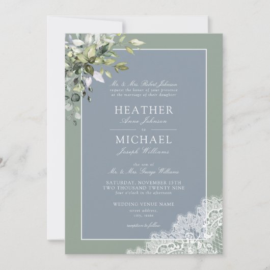 Dusty Blue Eucalyptus Botanical Wood Wedding Invi Einladung (Vorderseite)