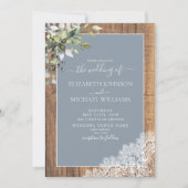 Dusty Blue Eucalyptus Botanical Wood Wedding Invit Einladung (Vorderseite)