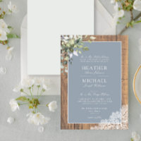 Dusty Blue Eucalyptus Botanical Wood Wedding Invit