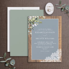 Dusty Blue Eucalyptus Botanical Wood Wedding Invit Einladung
