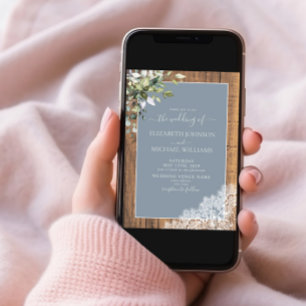 Dusty Blue Eucalyptus Botanical Wood Wedding Invit Einladung