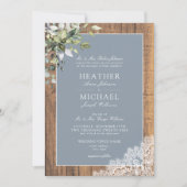 Dusty Blue Eucalyptus Botanical Wood Wedding Invit Einladung (Vorderseite)