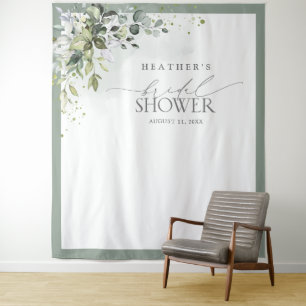 Dusty Blue Eucalyptus Brautparty Foto Stand Wandteppich