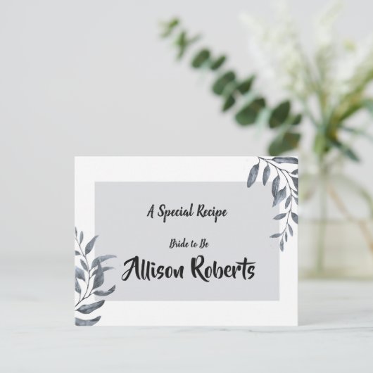 Dusty Blue Eucalyptus Brautparty Rezept Postkarte (Stehend Vorderseite)