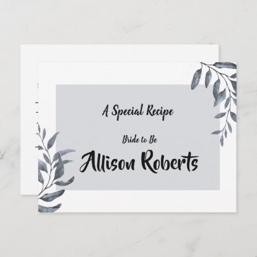 Dusty Blue Eucalyptus Brautparty Rezept Postkarte (Vorne/Hinten)