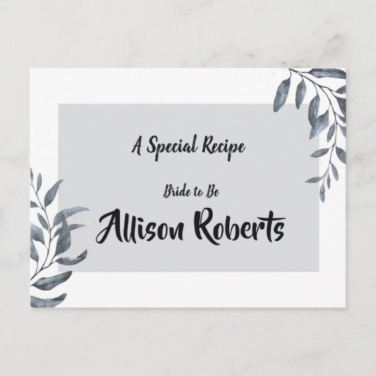 Dusty Blue Eucalyptus Brautparty Rezept Postkarte (Vorderseite)