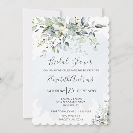 Dusty Blue Eucalyptus Bridal Dusche Einladung (Vorderseite)