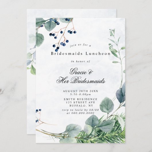 Dusty Blue Eucalyptus Bridesmaids Luncheon Invites (Vorne/Hinten)