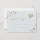 Dusty Blue Eucalyptus Chinese Elegant Wedding UAWG Einladung (Vorderseite)