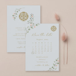 Dusty Blue Eucalyptus Chinese Save the Date Einladung