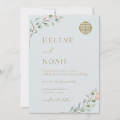 Dusty Blue Eucalyptus Elegante Chinese Wedding Einladung (Vorderseite)