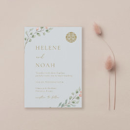 Dusty Blue Eucalyptus Elegante Chinese Wedding Einladung