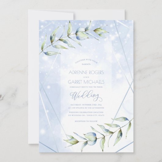 Dusty Blue Eucalyptus Fantasy Wedding Einladung (Vorderseite)