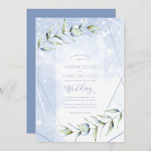 Dusty Blue Eucalyptus Fantasy Wedding Einladung (Vorne/Hinten)