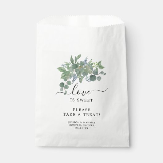 Dusty Blue Eucalyptus Favor Bag Liebe ist süß Geschenktütchen (Vorderseite)