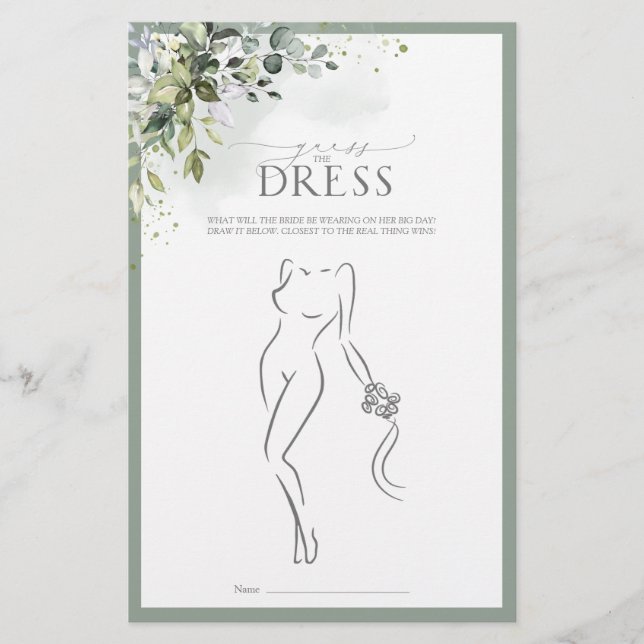 Dusty Blue Eucalyptus Floral Brautparty Game (Vorderseite)
