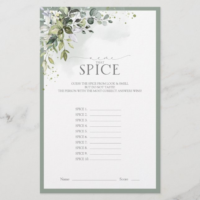 Dusty Blue Eucalyptus Floral Brautparty Game (Vorderseite)