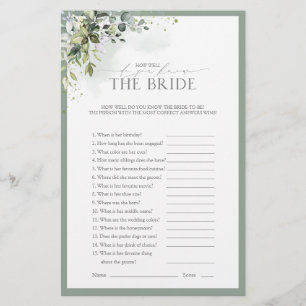 Dusty Blue Eucalyptus Floral Brautparty Game