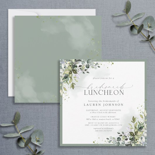 Dusty Blue Eucalyptus Floral Bridal Luncheon Einladung