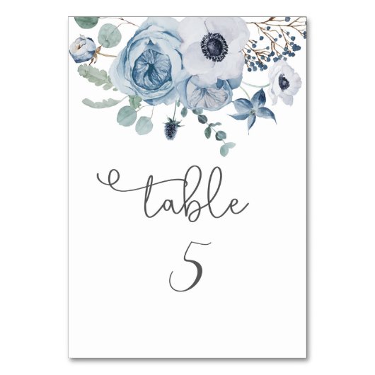 Dusty blue eucalyptus floral elegant tischnummer (Rückseite)
