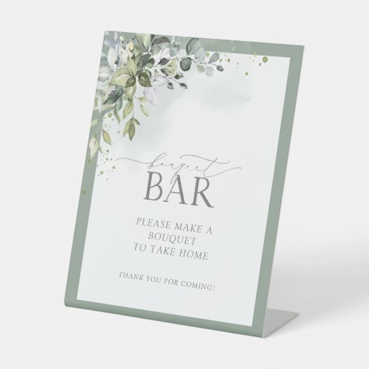 Dusty Blue Eucalyptus Floral Shower Bouquet Bar Sockelschild (Vorderseite)