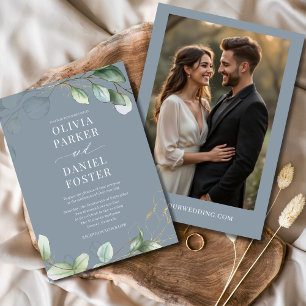 Dusty Blue Eucalyptus Foto Greenerity Wedding Einladung