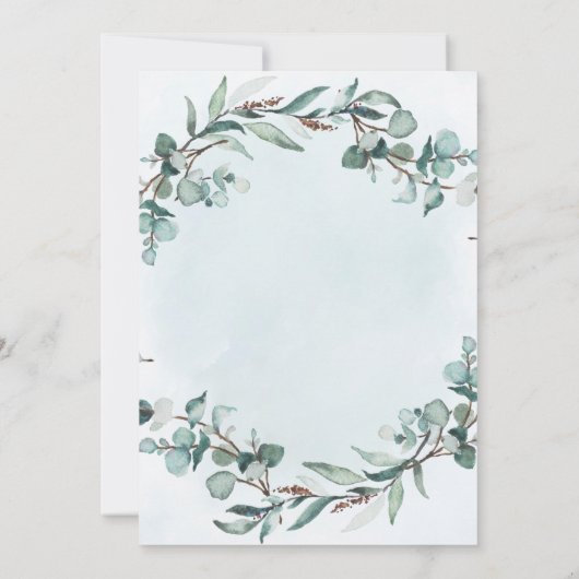 Dusty Blue Eucalyptus Greenerity Engagement Party Einladung (Rückseite)