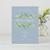 Dusty Blue Eucalyptus Greenerity Garland Wedding Einladung (Stehend Vorderseite)