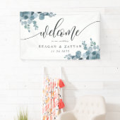 Dusty Blue Eucalyptus Greenerity Wedding Willkomme Banner (Insitu)