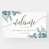 Dusty Blue Eucalyptus Greenerity Wedding Willkomme Banner (Horizontal)