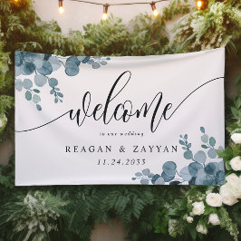 Dusty Blue Eucalyptus Greenerity Wedding Willkomme Banner