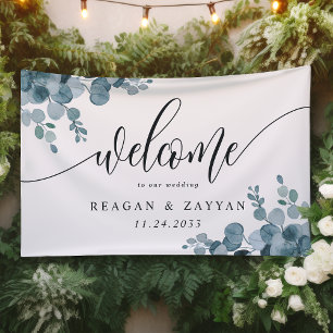 Dusty Blue Eucalyptus Greenerity Wedding Willkomme Banner
