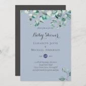 Dusty Blue Eucalyptus Greenery BABY SHOWER lädt ei (Vorne/Hinten)
