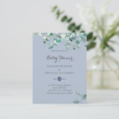 Dusty Blue Eucalyptus Greenery BABY SHOWER lädt ei Postkarte (Stehend Vorderseite)