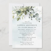 Dusty Blue Eucalyptus Greenery Boho Brautparty Einladung (Vorderseite)
