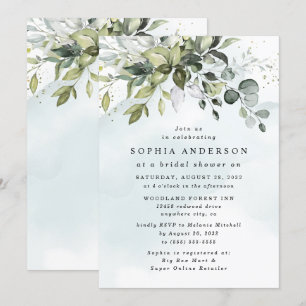 Dusty Blue Eucalyptus Greenery Boho Brautparty Einladung
