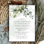 Dusty Blue Eucalyptus Greenery Boho Brautparty Einladung<br><div class="desc">Das Design besticht durch einen Blumenstrauß mit Aquarellgrün,  Eukalyptus und einen Sukkulenten über einem staubigen blauen Aquarellspritzer. Das Design bietet auch die Flecken von lackiertem Gold und Grün. Sehen Sie sich den Sammellink auf dieser Seite an,  um alle passenden Elemente in diesem schönen Design zu sehen.</div>