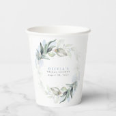 Dusty Blue Eucalyptus Greenery Boho Brautparty Pappbecher (Rückseite)