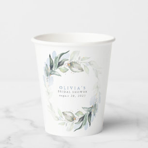 Dusty Blue Eucalyptus Greenery Boho Brautparty Pappbecher