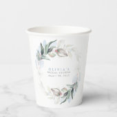 Dusty Blue Eucalyptus Greenery Boho Brautparty Pappbecher (Rückseite)