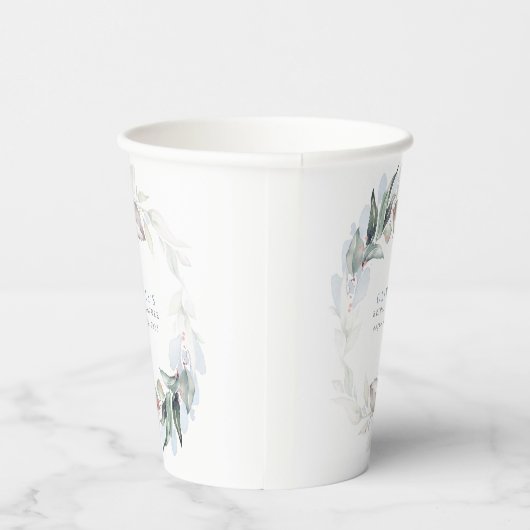 Dusty Blue Eucalyptus Greenery Boho Brautparty Pappbecher (Rechts)