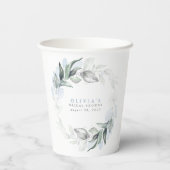 Dusty Blue Eucalyptus Greenery Boho Brautparty Pappbecher (Rückseite)