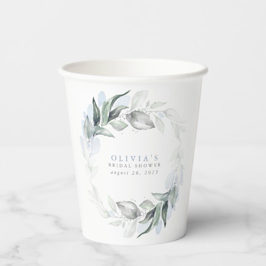 Dusty Blue Eucalyptus Greenery Boho Brautparty Pappbecher (Rückseite)