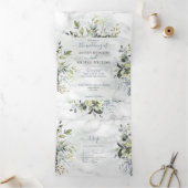 Dusty Blue Eucalyptus Greenery Botanischer Marmor Dreifach Gefaltete Einladung (Innenseite)