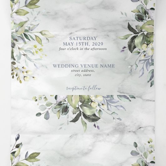 Dusty Blue Eucalyptus Greenery Botanischer Marmor Dreifach Gefaltete Einladung (Innenseite Mitte)