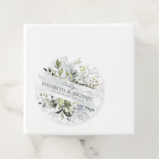 Dusty Blue Eucalyptus Greenery Botanischer Marmor Geschenkanhänger (Beispiel)