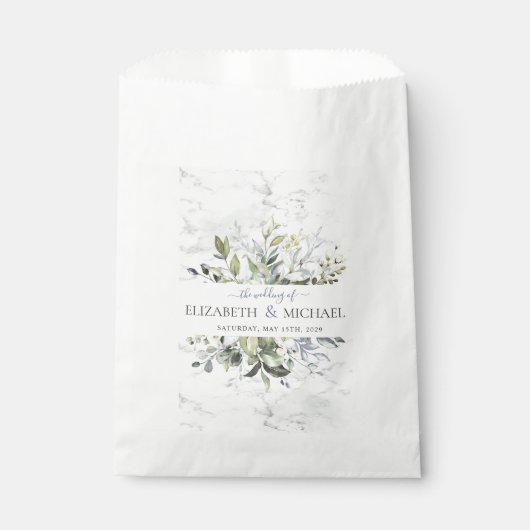 Dusty Blue Eucalyptus Greenery Botanischer Marmor Geschenktütchen (Vorderseite)