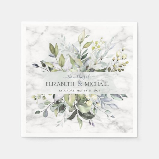 Dusty Blue Eucalyptus Greenery Botanischer Marmor Serviette (Vorderseite)